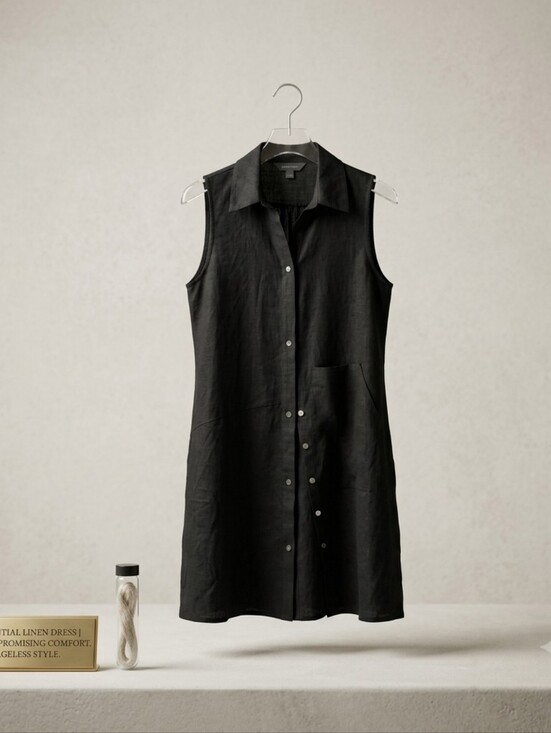 For Cynthia Dresses & Skirts - For Cynthia Black Sleeveless Button-Down Linen Midi Dress